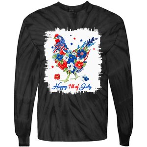 Happy 4th Of July Floral Chicken Flowers Patriotic Usa Flag Tie-Dye Long Sleeve Shirt