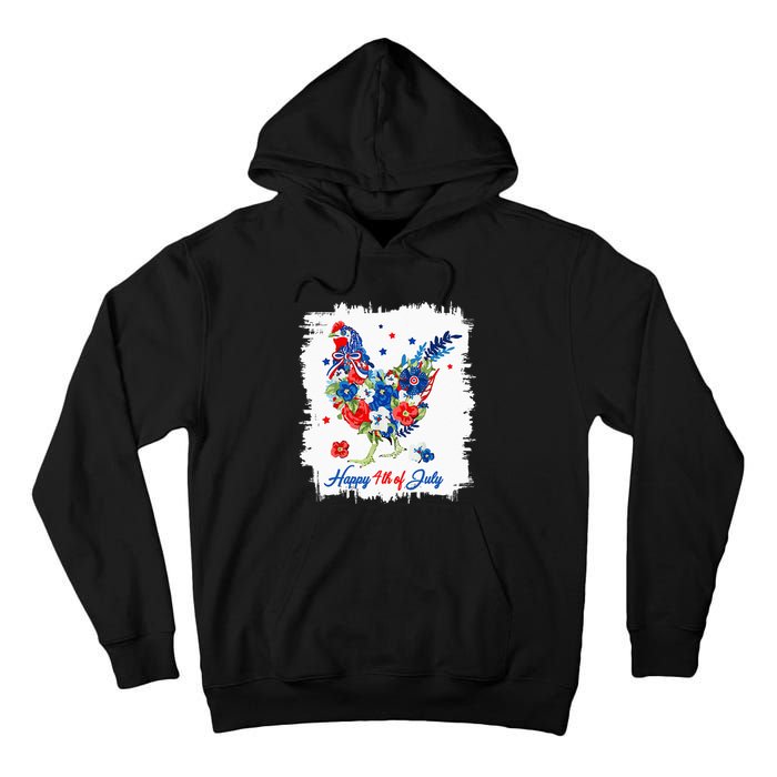 Happy 4th Of July Floral Chicken Flowers Patriotic Usa Flag Tall Hoodie