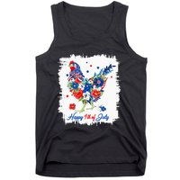 Happy 4th Of July Floral Chicken Flowers Patriotic Usa Flag Tank Top