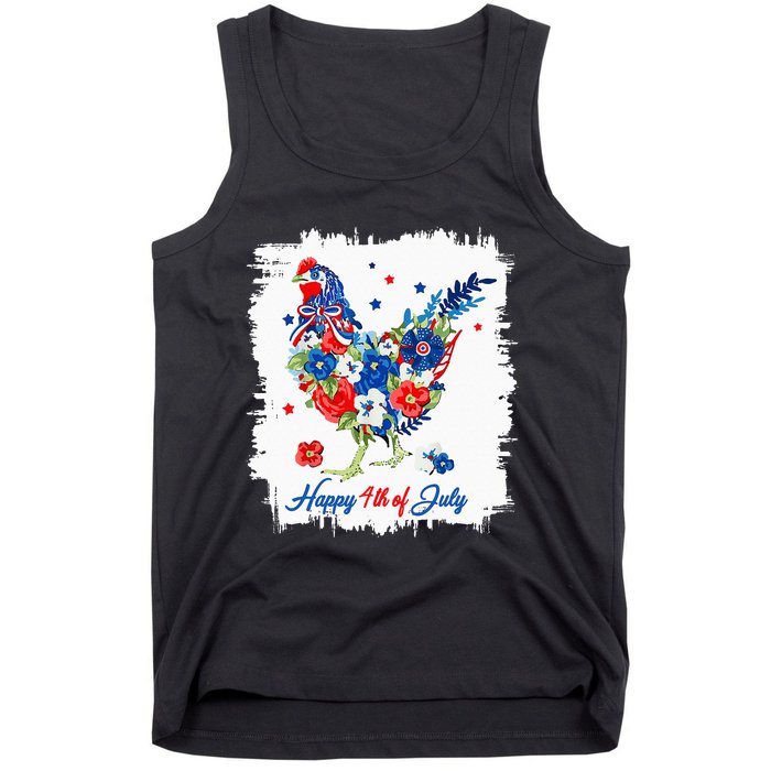 Happy 4th Of July Floral Chicken Flowers Patriotic Usa Flag Tank Top