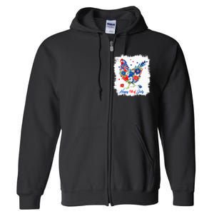 Happy 4th Of July Floral Chicken Flowers Patriotic Usa Flag Full Zip Hoodie