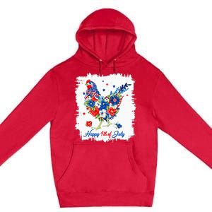 Happy 4th Of July Floral Chicken Flowers Patriotic Usa Flag Premium Pullover Hoodie