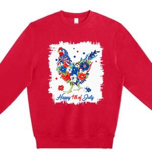 Happy 4th Of July Floral Chicken Flowers Patriotic Usa Flag Premium Crewneck Sweatshirt