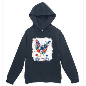 Happy 4th Of July Floral Chicken Flowers Patriotic Usa Flag Urban Pullover Hoodie