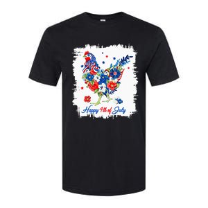 Happy 4th Of July Floral Chicken Flowers Patriotic Usa Flag Softstyle CVC T-Shirt