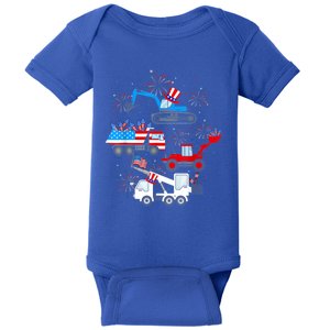 Happy 4th Of July Crane Truck Construction Toddler Boys Baby Bodysuit