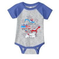 Happy 4th Of July Crane Truck Construction Toddler Boys Infant Baby Jersey Bodysuit