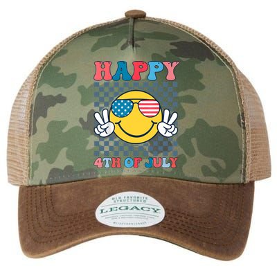 Happy 4th Of July Smile Sunglasses Patriotic American Flag Legacy Tie Dye Trucker Hat