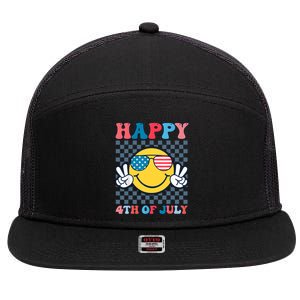 Happy 4th Of July Smile Sunglasses Patriotic American Flag 7 Panel Mesh Trucker Snapback Hat