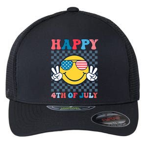 Happy 4th Of July Smile Sunglasses Patriotic American Flag Flexfit Unipanel Trucker Cap