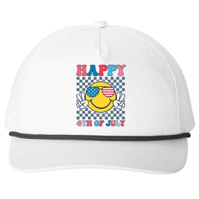 Happy 4th Of July Smile Sunglasses Patriotic American Flag Snapback Five-Panel Rope Hat