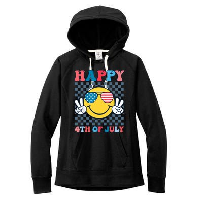 Happy 4th Of July Smile Sunglasses Patriotic American Flag Women's Fleece Hoodie