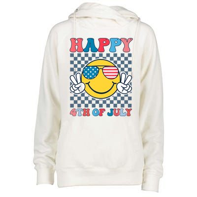 Happy 4th Of July Smile Sunglasses Patriotic American Flag Womens Funnel Neck Pullover Hood