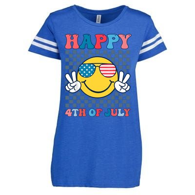 Happy 4th Of July Smile Sunglasses Patriotic American Flag Enza Ladies Jersey Football T-Shirt