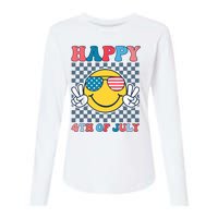 Happy 4th Of July Smile Sunglasses Patriotic American Flag Womens Cotton Relaxed Long Sleeve T-Shirt