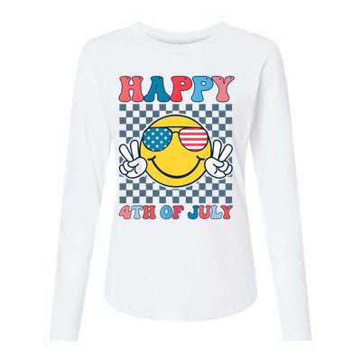 Happy 4th Of July Smile Sunglasses Patriotic American Flag Womens Cotton Relaxed Long Sleeve T-Shirt