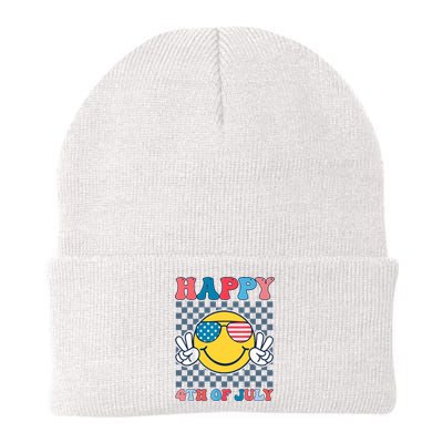 Happy 4th Of July Smile Sunglasses Patriotic American Flag Knit Cap Winter Beanie