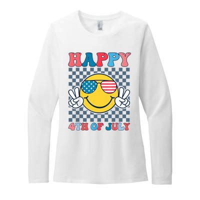 Happy 4th Of July Smile Sunglasses Patriotic American Flag Womens CVC Long Sleeve Shirt