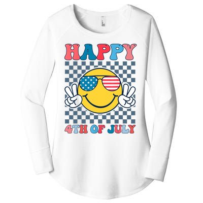 Happy 4th Of July Smile Sunglasses Patriotic American Flag Women's Perfect Tri Tunic Long Sleeve Shirt