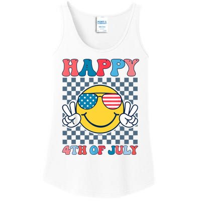 Happy 4th Of July Smile Sunglasses Patriotic American Flag Ladies Essential Tank