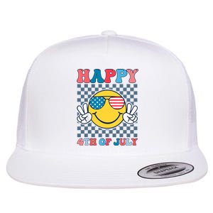 Happy 4th Of July Smile Sunglasses Patriotic American Flag Flat Bill Trucker Hat