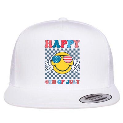 Happy 4th Of July Smile Sunglasses Patriotic American Flag Flat Bill Trucker Hat