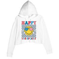 Happy 4th Of July Smile Sunglasses Patriotic American Flag Crop Fleece Hoodie