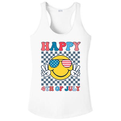 Happy 4th Of July Smile Sunglasses Patriotic American Flag Ladies PosiCharge Competitor Racerback Tank