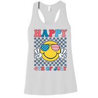 Happy 4th Of July Smile Sunglasses Patriotic American Flag Women's Racerback Tank