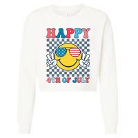 Happy 4th Of July Smile Sunglasses Patriotic American Flag Cropped Pullover Crew