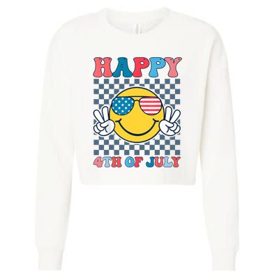 Happy 4th Of July Smile Sunglasses Patriotic American Flag Cropped Pullover Crew