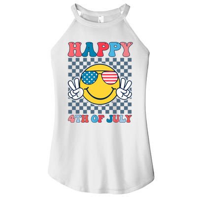 Happy 4th Of July Smile Sunglasses Patriotic American Flag Women's Perfect Tri Rocker Tank