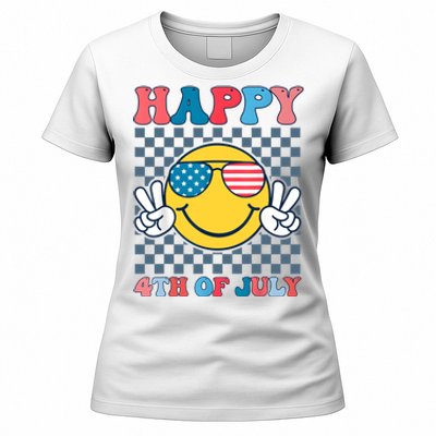 Happy 4th Of July Smile Sunglasses Patriotic American Flag Women's T-Shirt