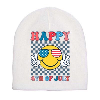 Happy 4th Of July Smile Sunglasses Patriotic American Flag Short Acrylic Beanie