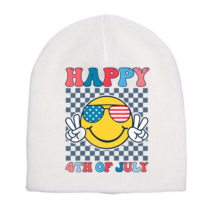 Happy 4th Of July Smile Sunglasses Patriotic American Flag Short Acrylic Beanie