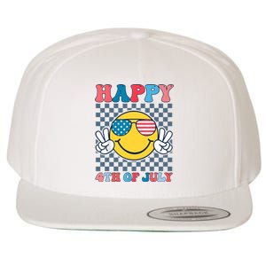 Happy 4th Of July Smile Sunglasses Patriotic American Flag Wool Snapback Cap