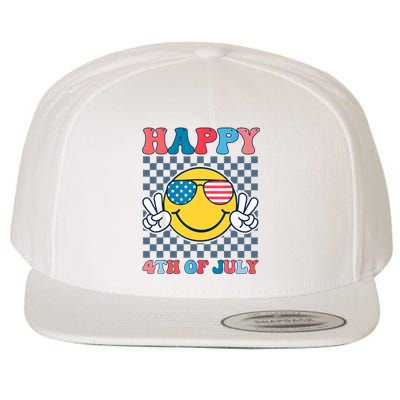 Happy 4th Of July Smile Sunglasses Patriotic American Flag Wool Snapback Cap