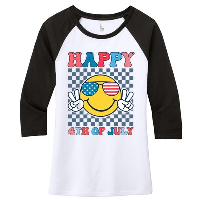 Happy 4th Of July Smile Sunglasses Patriotic American Flag Women's Tri-Blend 3/4-Sleeve Raglan Shirt