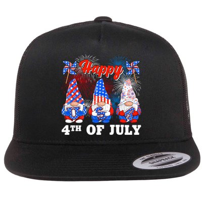 Happy 4th Of July Fireworks Patriotic Usa Gnomes Lovers Cool Gift Flatbill Hat