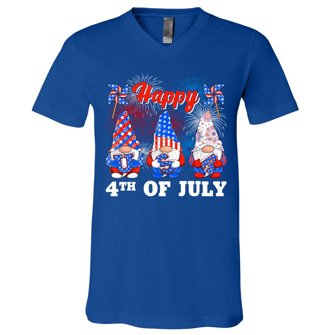 Happy 4th Of July Fireworks Patriotic Usa Gnomes Lovers Cool Gift V-Neck T-Shirt
