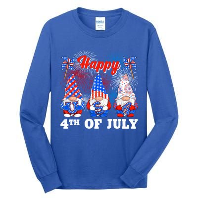 Happy 4th Of July Fireworks Patriotic Usa Gnomes Lovers Cool Gift Tall Long Sleeve T-Shirt