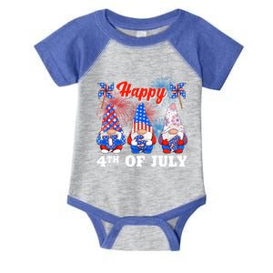 Happy 4th Of July Fireworks Patriotic Usa Gnomes Lovers Cool Gift Infant Baby Jersey Bodysuit