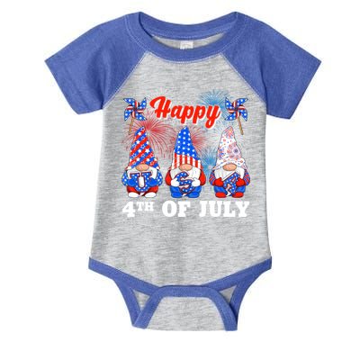 Happy 4th Of July Fireworks Patriotic Usa Gnomes Lovers Cool Gift Infant Baby Jersey Bodysuit