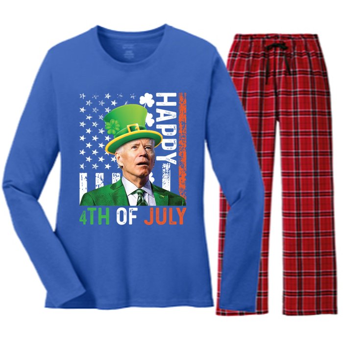 Happy 4th Of July Confused Funny Joe Biden St Patricks Day Gift Women's Long Sleeve Flannel Pajama Set 