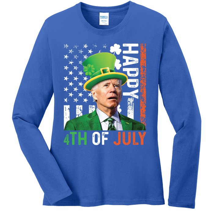 Happy 4th Of July Confused Funny Joe Biden St Patricks Day Gift Ladies Long Sleeve Shirt