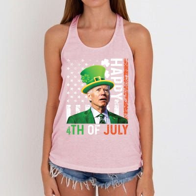 Happy 4th Of July Confused Funny Joe Biden St Patricks Day Gift Women's Knotted Racerback Tank