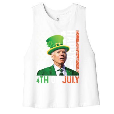 Happy 4th Of July Confused Funny Joe Biden St Patricks Day Gift Women's Racerback Cropped Tank