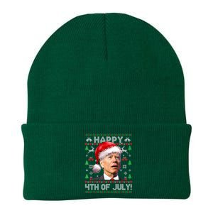 Happy 4th Of July Merry Santa Hat Biden Ugly Christmas Knit Cap Winter Beanie