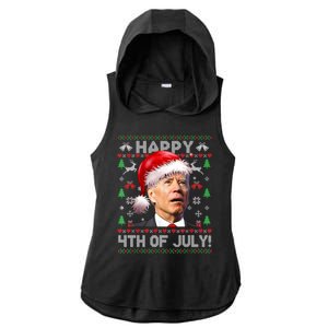 Happy 4th Of July Merry Santa Hat Biden Ugly Christmas Ladies PosiCharge Tri-Blend Wicking Draft Hoodie Tank