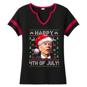 Happy 4th Of July Merry Santa Hat Biden Ugly Christmas Ladies Halftime Notch Neck Tee